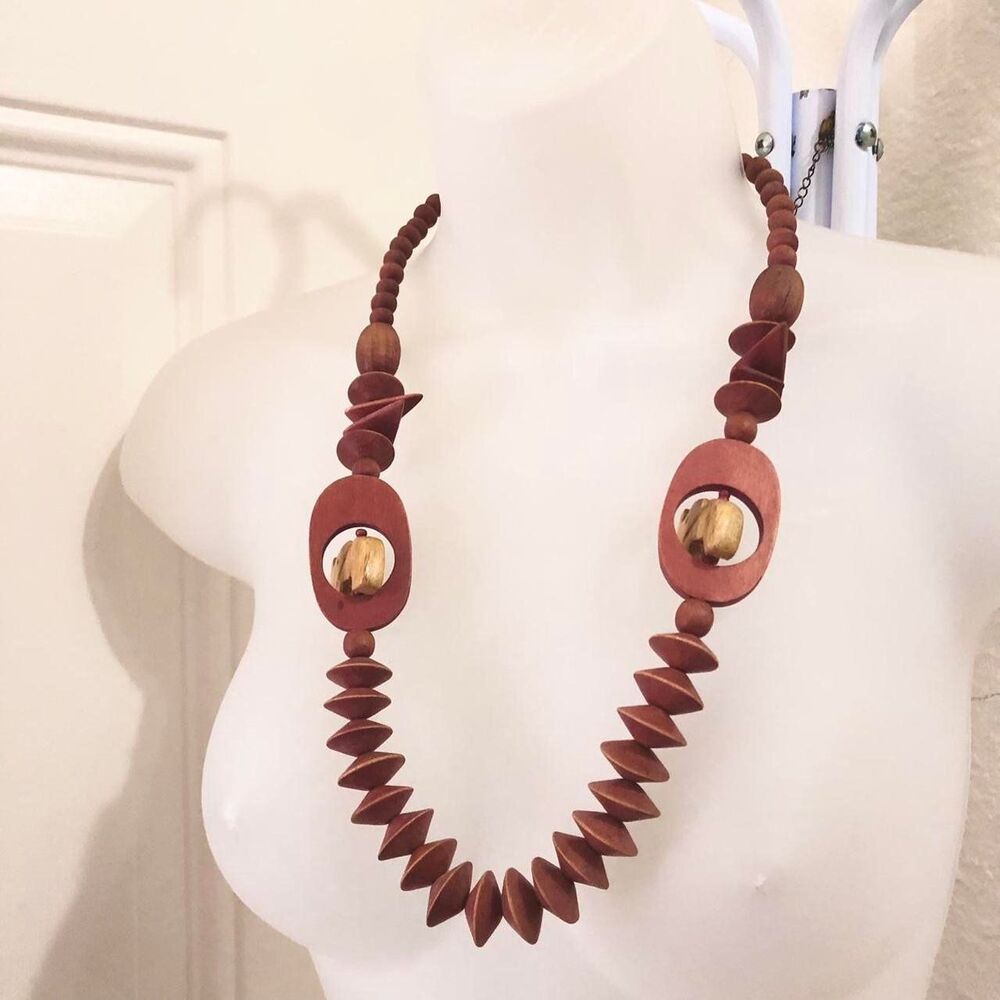Unique Brown wooden beaded safari jungle necklace elephant animal statue #boho
